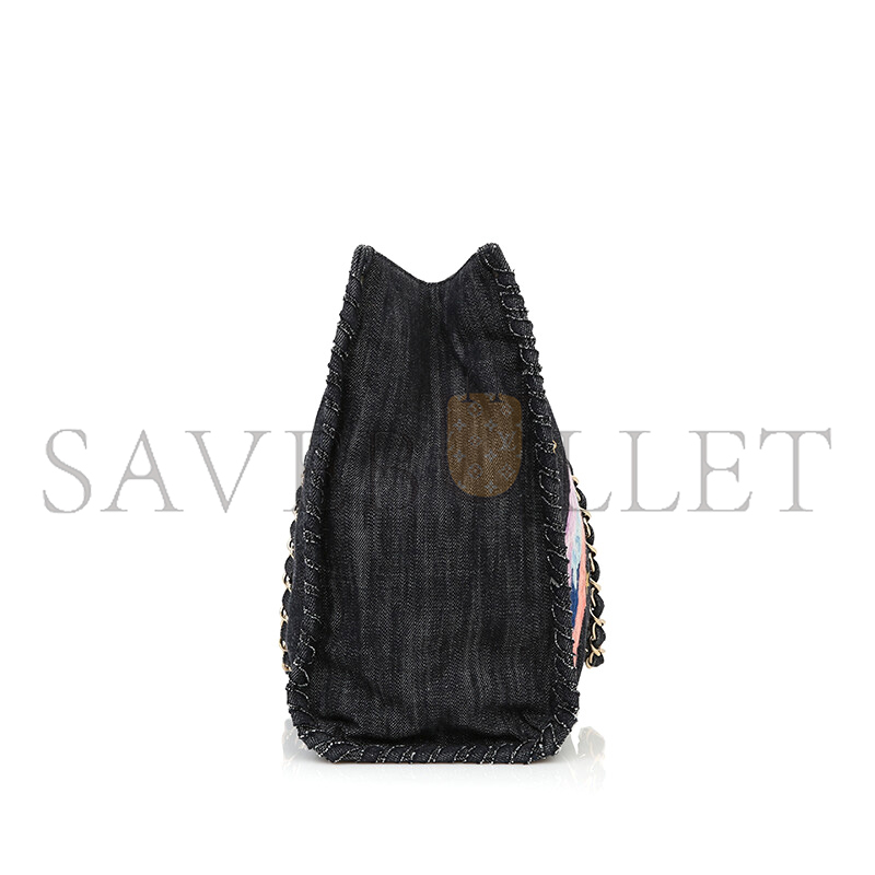 CHANEL DARK BLUE EMBROIDERED DENIM NIGHT FLIGHT TOTE BAG (40*30cm)